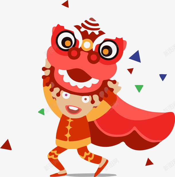 新年舞狮装饰图png免抠素材_新图网 https://ixintu.com 新年 春节 漂浮碎片 灯笼 狗年 红色 舞狮 节日装饰