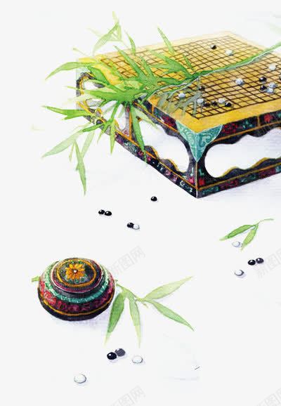 围棋png免抠素材_新图网 https://ixintu.com 下棋 古风 围棋封面 竹叶