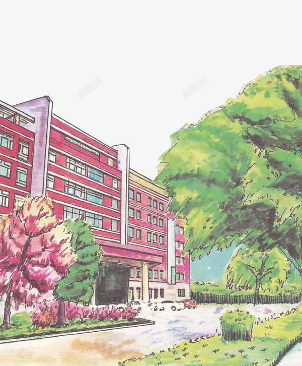 卡通手绘学校教学楼png免抠素材_新图网 https://ixintu.com 卡通手绘学校教学楼 大学 建筑大楼