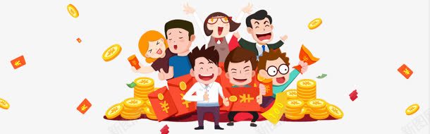 卡通人物金币红包png免抠素材_新图网 https://ixintu.com 人物 卡通 吃金币 红包 金币