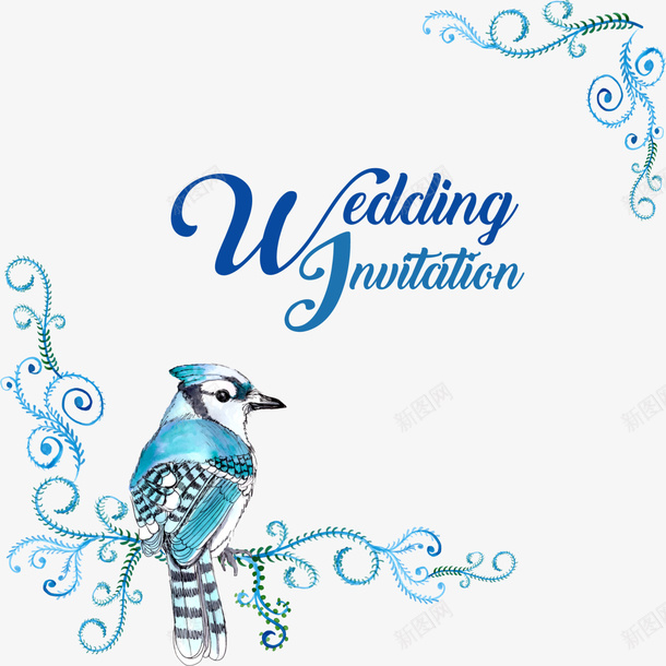 婚礼邀请函蓝色花纹png_新图网 https://ixintu.com Invitation wedding 婚礼邀请函 花纹装饰 蓝色小鸟 蓝色花纹