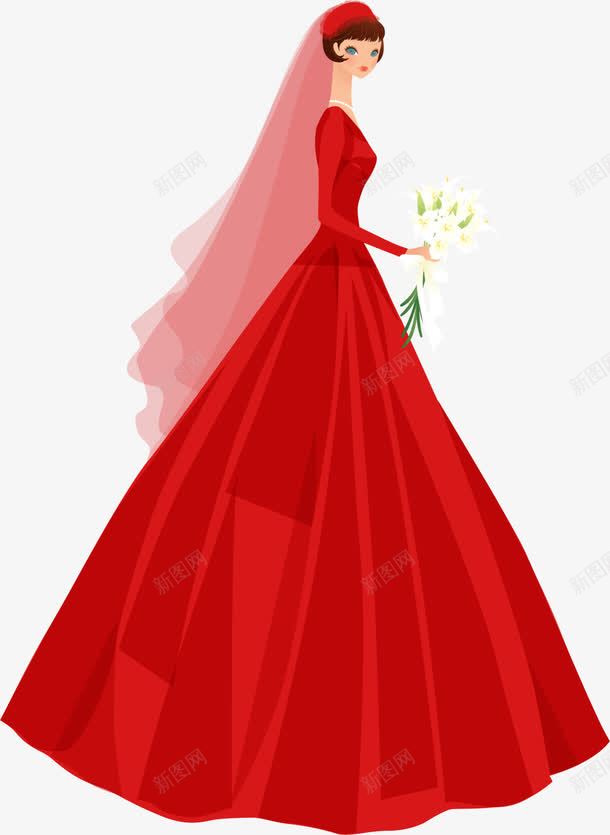 红色美丽婚礼长裙婚纱png免抠素材_新图网 https://ixintu.com LOVE 婚庆 婚纱 新娘 爱情 结婚 裙装 长裙