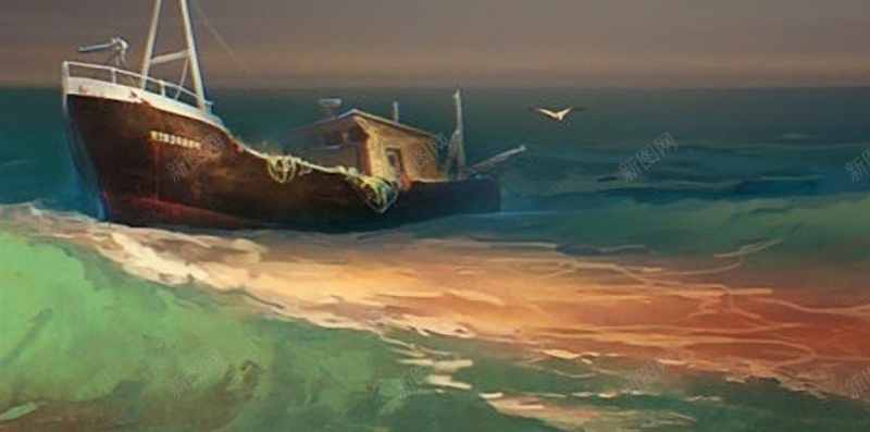海边风景油画H5背景jpg设计背景_新图网 https://ixintu.com H5 H5背景 h5 动漫 彩色 手绘 晚霞 油画 海 船