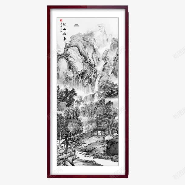 江山如画黑白挂画png免抠素材_新图网 https://ixintu.com 书房挂画 产品实物 山水画挂画 挂画 水墨画