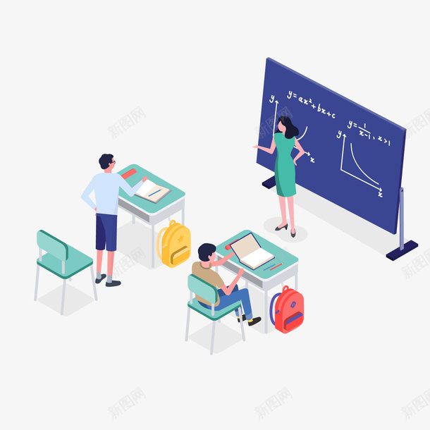 25D上课教室png免抠素材_新图网 https://ixintu.com 25D 上课人物 卡通人物 学生 教室 教师 模板 背景装饰