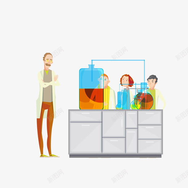 手绘科学实验课矢量图eps免抠素材_新图网 https://ixintu.com 上课 仪器 化学 卡通 学生 实验 手绘 教授 柜子 科学 矢量图