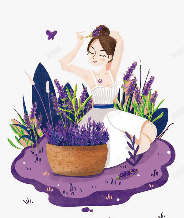 水彩女孩png免抠素材_新图网 https://ixintu.com 卡通 女孩 手绘 水彩 紫色 薰衣草 装饰 鲜花