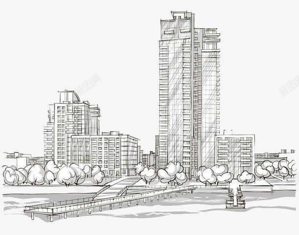 城市高楼简笔画png免抠素材_新图网 https://ixintu.com 城市 楼房简笔画 简笔画 简约风格 线条 装饰图案 高楼