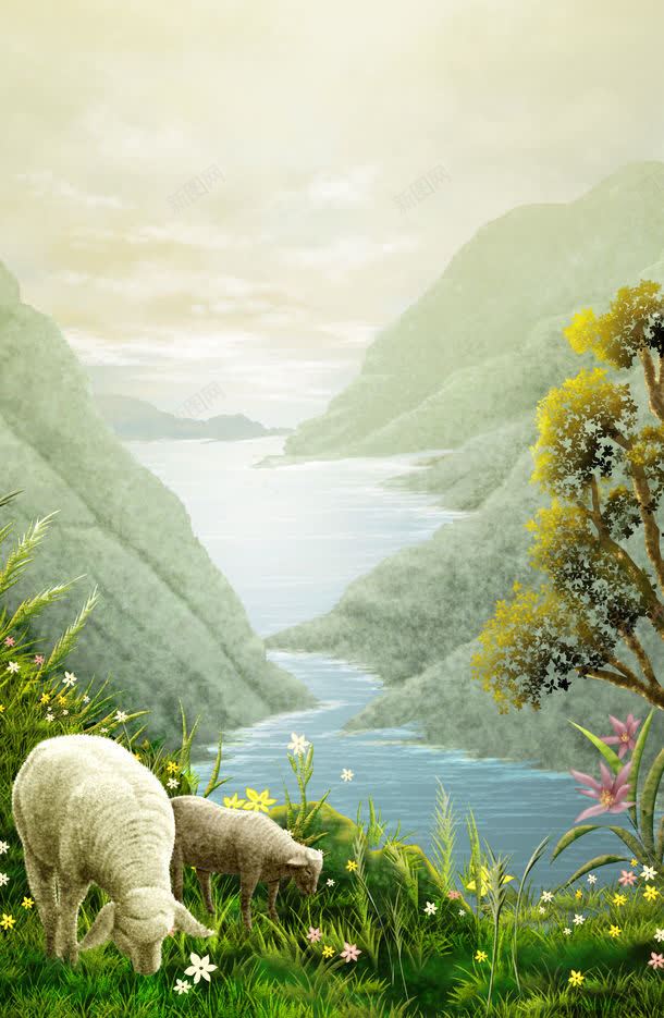 山川河流与动物jpg设计背景_新图网 https://ixintu.com 动物油画 图片素材 山川 山川河流与动物图片 山川河流与动物图片素材下载 底纹背景 文化艺术 无框画 河流 油画 绘画书法 绵羊 背景花边 花草树木 装饰画 风景油画