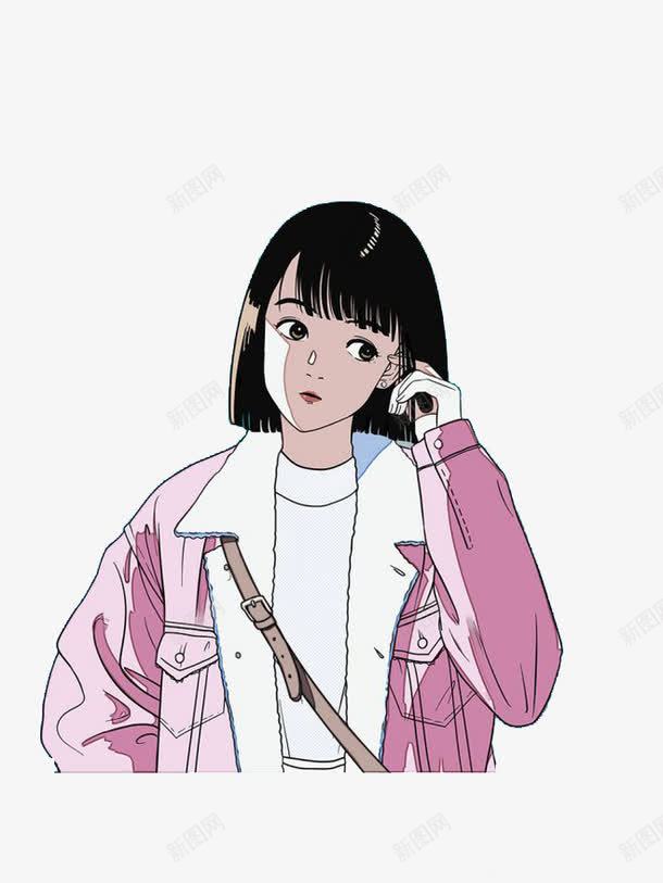 粉色手绘人物短发女孩元素png免抠素材_新图网 https://ixintu.com 人物 创意 唯美 女孩 短发 简约 粉色