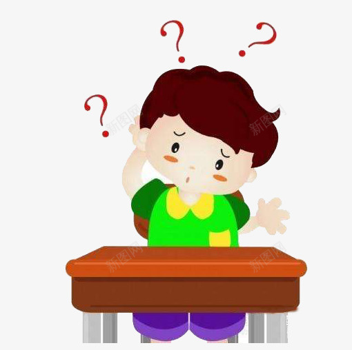 问号男孩小学生png免抠素材_新图网 https://ixintu.com 困难 烦恼表情 男孩 课桌 问号