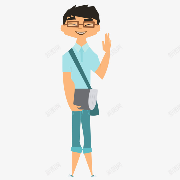 卡通挥手的男学生矢量图ai免抠素材_新图网 https://ixintu.com 学生 戴眼镜 打招呼 挥手 男性人物 笑容 矢量图