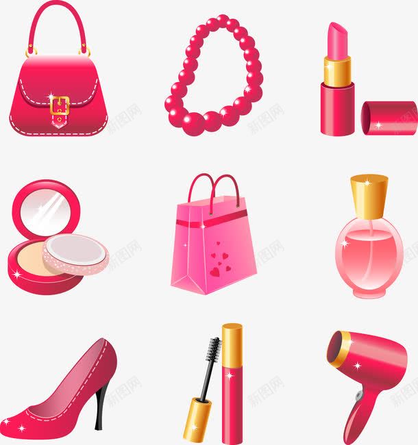 红色女性化妆用品png免抠素材_新图网 https://ixintu.com 包包 化妆 化妆品 化妆品简笔画 卡通 矢量女性用品 红色 香水