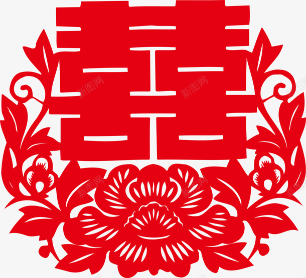 双喜剪纸图矢量图ai免抠素材_新图网 https://ixintu.com 剪纸 双喜 喜字贴 囍 囍底纹 大红喜字 婚庆 底纹 窗花帖 红色 矢量图