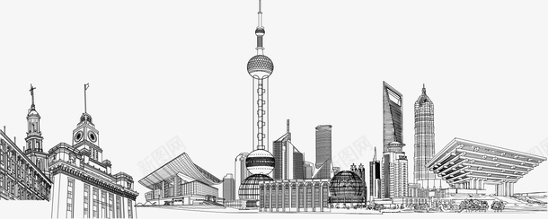 卡通手绘上海城市线稿矢量图ai免抠素材_新图网 https://ixintu.com 上海城市线稿 创意 动漫动画 动漫城市电脑 卡通手绘 房屋 楼房 矢量图