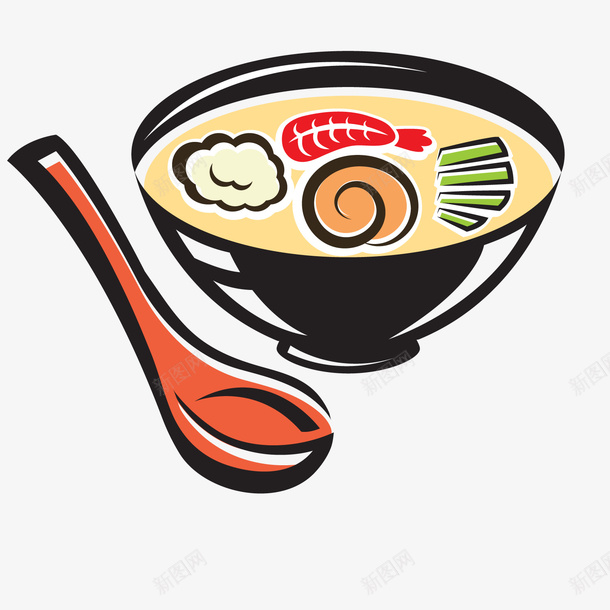 一碗扁平化的拉面png免抠素材_新图网 https://ixintu.com 中式 拉面 日式 汤勺 汤面 汤面碗 红色 面条 面食