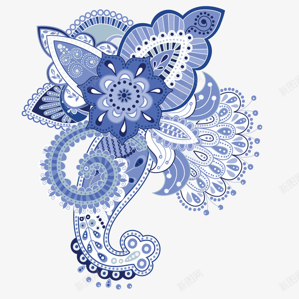 蓝色唯美佩斯利花卉矢量图ai免抠素材_新图网 https://ixintu.com 佩斯利 唯美 手绘 民族风 淡蓝色 简约 花卉 矢量图