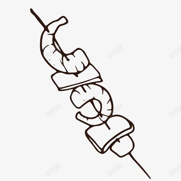 美味的烤串简笔画png免抠素材_新图网 https://ixintu.com 大虾 烤串 简笔画 线条 美味的 蔬菜 虾肉