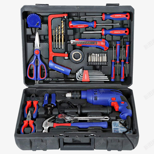 电钻套装工具箱图png免抠素材_新图网 https://ixintu.com 两用冲击电钻 家用工具组套 工具箱 木工 电工 电钻工具套装 维修组套