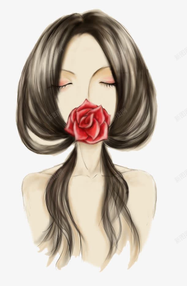 含花的女孩png免抠素材_新图网 https://ixintu.com 优美 单页 女孩 插画 水彩 玫瑰花 美女