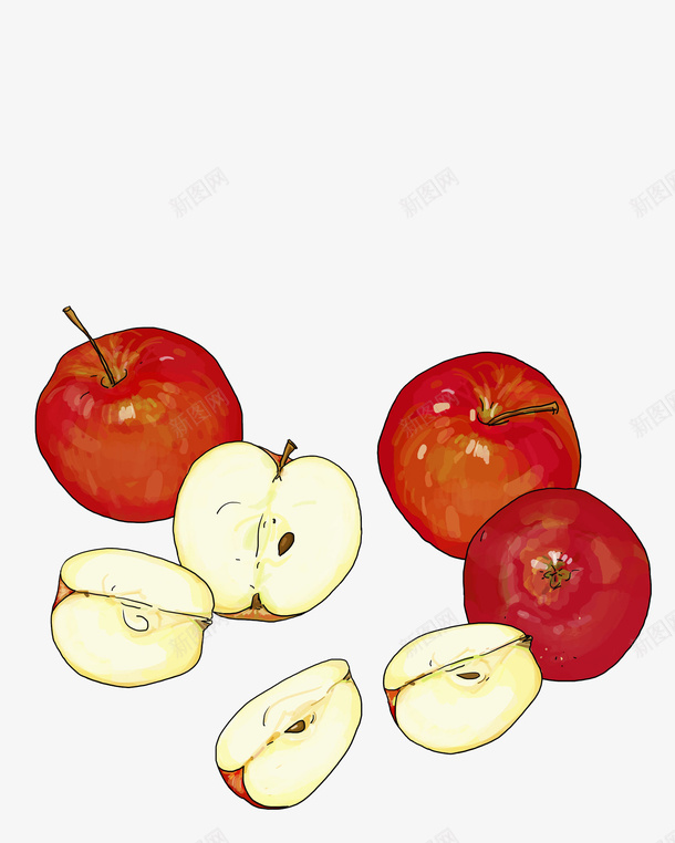 切开的整个的新鲜的苹果png免抠素材_新图网 https://ixintu.com 卡通 手绘 新鲜 水果 红色 美味 美食 苹果