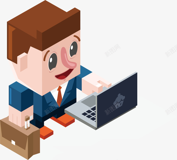 卡通方块职人操作电脑矢量图eps免抠素材_新图网 https://ixintu.com 卡通 操作电脑 方块 职人 矢量图