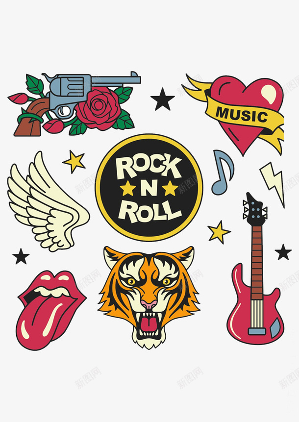 摇滚音乐png免抠素材_新图网 https://ixintu.com rock 创意卡通 吉他 彩绘 插图 海报封面 老虎 音乐
