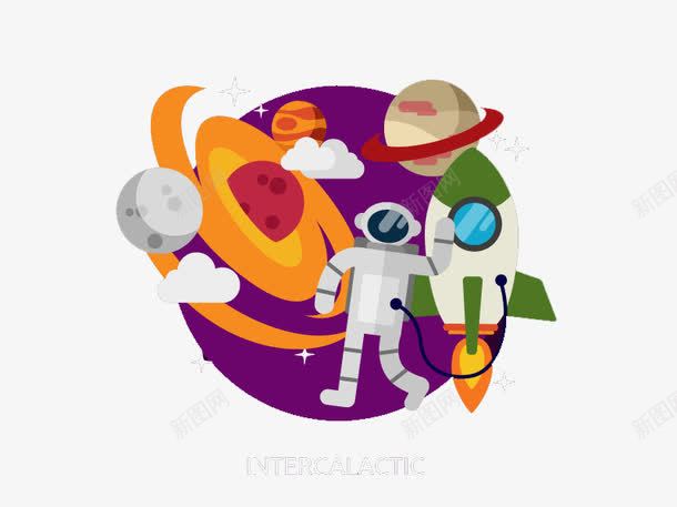 扁平星球宇航员png免抠素材_新图网 https://ixintu.com 创意插画设计 卡通贺卡封面 手绘插画