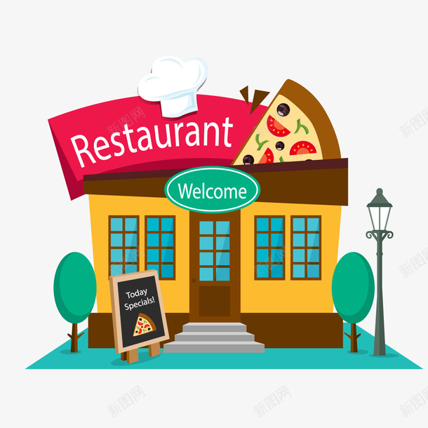 卡通披萨店铺图案png免抠素材_新图网 https://ixintu.com 卡通 商铺 店铺 披萨饼 杂货铺 美味的 美食 英文字母
