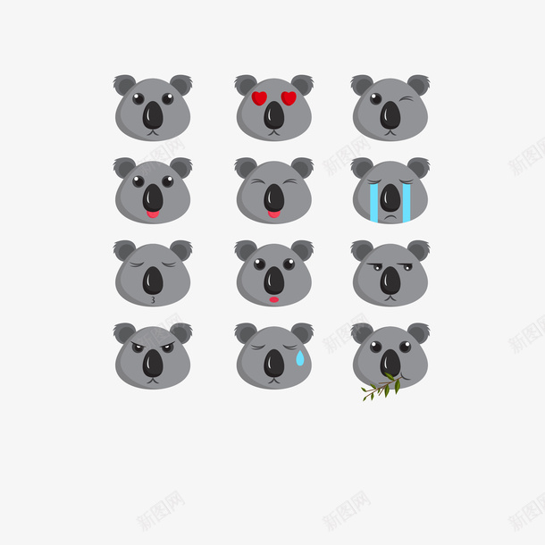 EMOJI卡通可爱考拉表情包png免抠素材_新图网 https://ixintu.com EMOJI 动物 卡通 可爱 无尾熊 树袋熊 灰色 灰色考拉 矢量EMOJI 网红表情包 考拉 考拉表情包 表情包