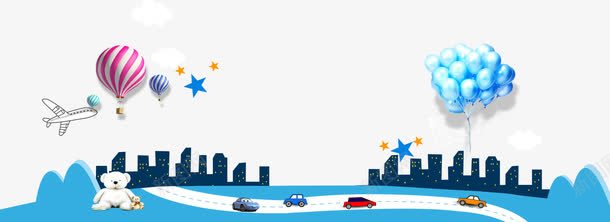创意的卡通psd免抠素材_新图网 https://ixintu.com 城市 汽车 热气球 蓝色 道路
