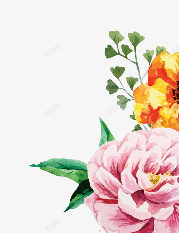 水彩花元素png免抠素材_新图网 https://ixintu.com 叶子 牡丹花 花 透明PNG素材 黄色