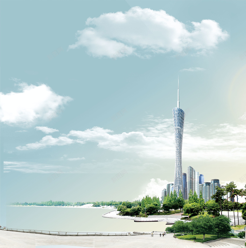 房地产开发沿海城市白云大海背景jpg设计背景_新图网 https://ixintu.com 城市 大气 大海 广州塔 房地产开发广告 沿海 海滨风光 白云 背景素材 高层建筑