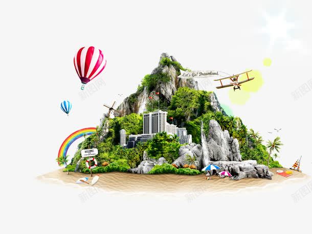 绿色风景png免抠素材_新图网 https://ixintu.com 大山 彩虹 氢气球 绿色 绿色风景
