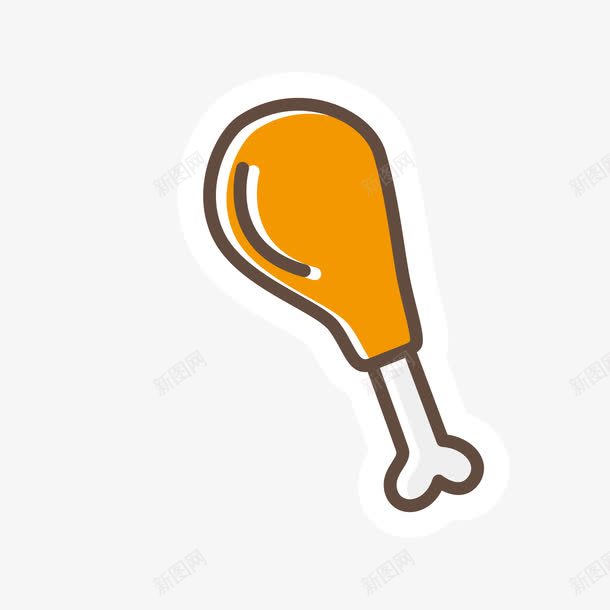 黄色鸡腿png免抠素材_新图网 https://ixintu.com 卡通 姜黄色 手绘 线稿 美食 骨头 鸡腿 黄色