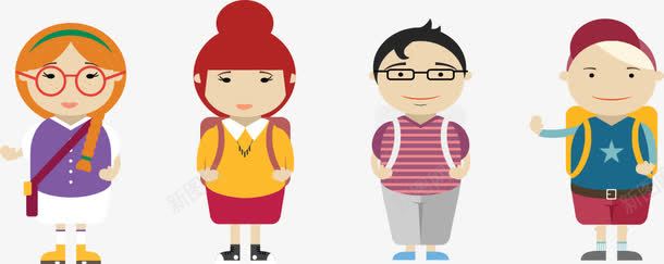 背书包的学生png免抠素材_新图网 https://ixintu.com 儿童上学 卡通人物 可爱卡通学生图片 男孩女孩 男孩子和女孩子 矢量学生 背书包 背书包的学生 路上生活