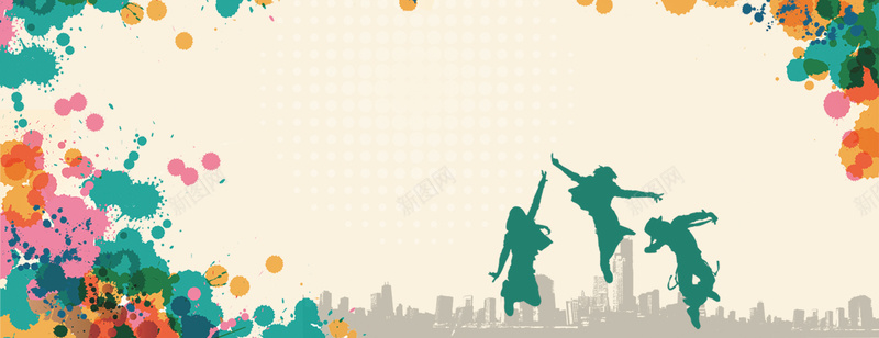 青春创意泼墨激情banner背景psd设计背景_新图网 https://ixintu.com 健身 剪影 宣传册 校园 海报banner 激情 狂欢 致青春 运动