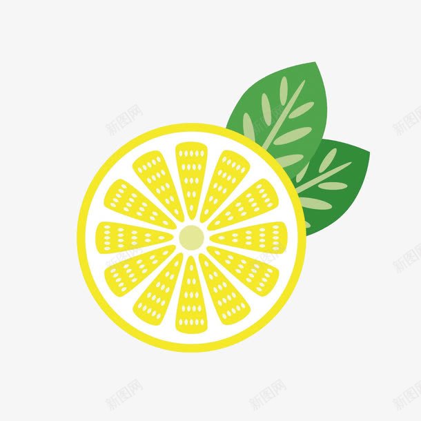 手绘柠檬png免抠素材_新图网 https://ixintu.com 卡通 手绘 柠檬片 维生素C 绿色 薄荷叶 黄色