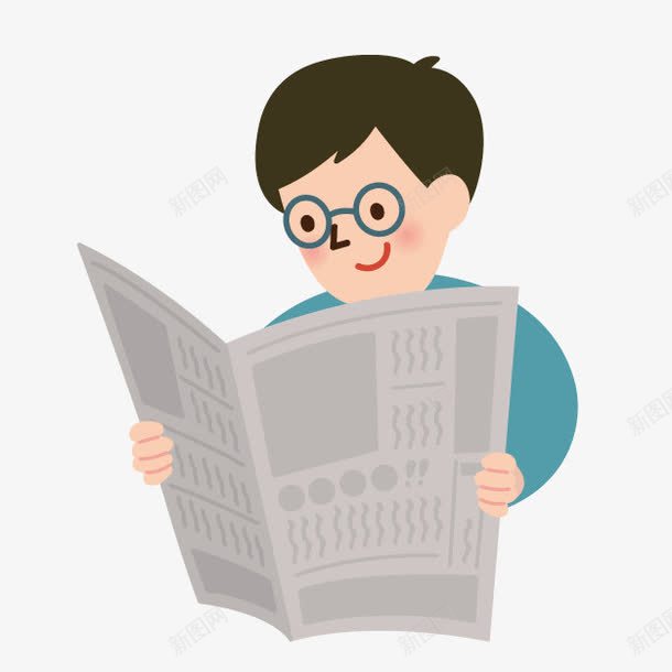 卡通小人素描手绘人物看报纸的png免抠素材_新图网 https://ixintu.com 人物矢量图 卡通 卡通小人 戴眼镜 手绘人物图片 手绘卡通小人图片 爸爸 男人 看报纸