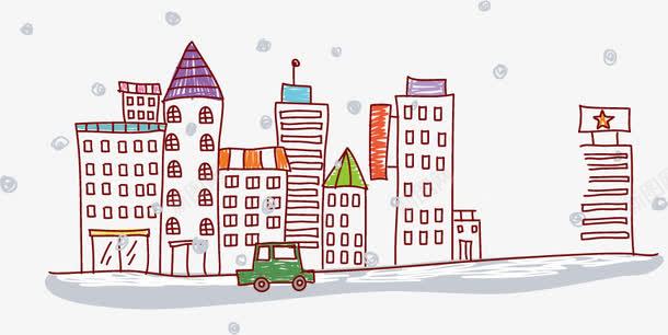 街道png免抠素材_新图网 https://ixintu.com 卡通城市 小商店 小汽车 手绘商业街 楼房