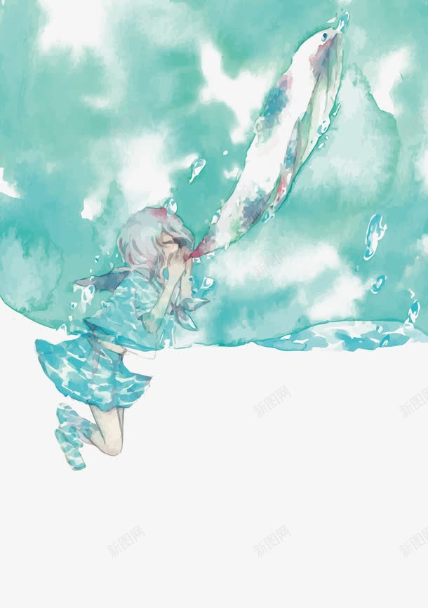 蓝色鲸鱼少女矢量图eps免抠素材_新图网 https://ixintu.com PNG图片 PNG图片素材 PNG素材 PNG素材免费下载 少女 手绘 水彩 蓝色 鲸鱼 矢量图