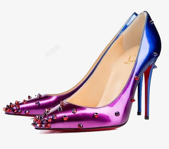 紫色渐变蓝色铆钉高跟鞋png免抠素材_新图网 https://ixintu.com Louboutin 产品实物 法国Christian 渐变 紫色 蓝色 铆钉