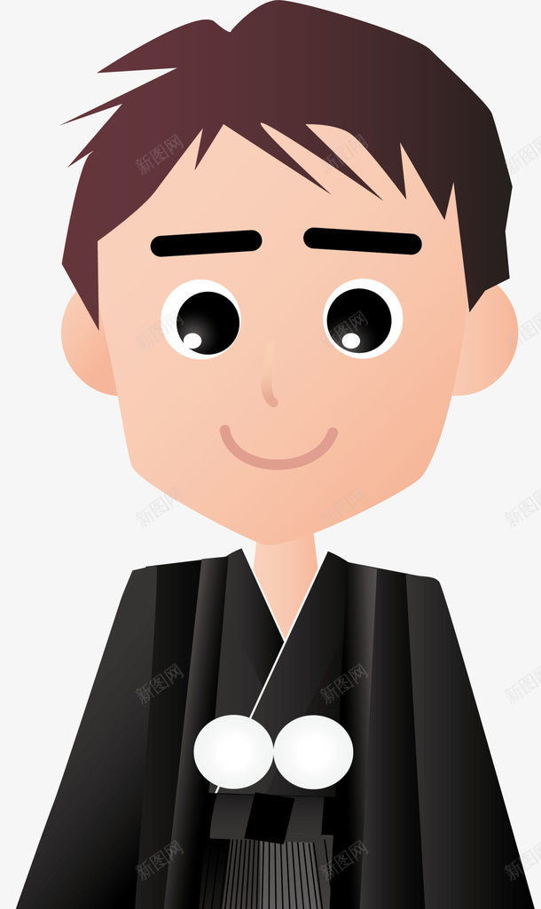 黑色日本和服男人png免抠素材_新图网 https://ixintu.com 人物插画 卡通男孩 和服男人 微笑男人 日本人 日本军国主义分子 装饰图案