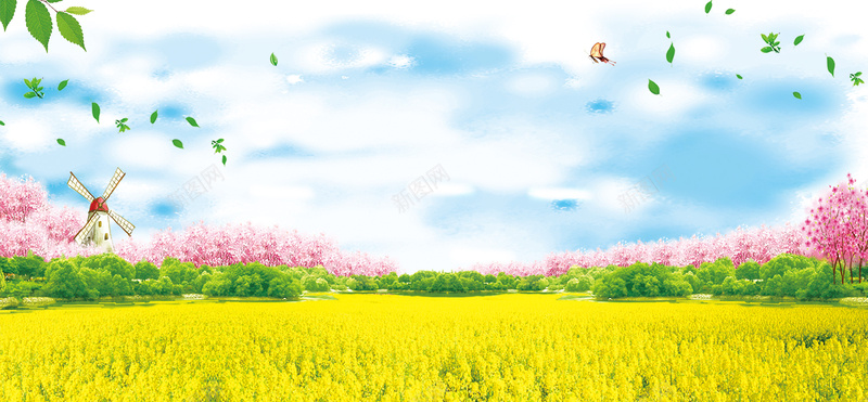 油菜花风景蓝天渐变景色蓝bannerpsd设计背景_新图网 https://ixintu.com 小清新 广告 文艺 春天 春季 景色 柳枝 桃花 桃花节 梦幻 油菜花 浪漫 粉色 素材 背景 设计
