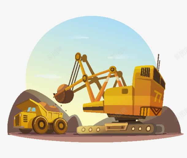 工业生产png免抠素材_新图网 https://ixintu.com 修路 卡通 彩色 挖掘机