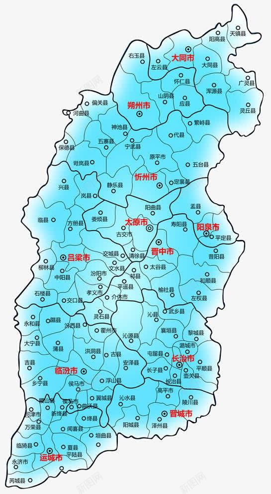 蓝色手绘山西省区域地图png免抠素材_新图网 https://ixintu.com 分块 区域图 城市 天蓝色 山西省地图 黑色线条