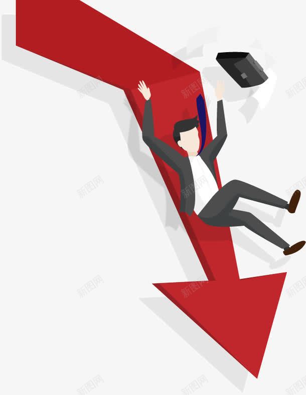 业绩下滑跌落的商务男子png免抠素材_新图网 https://ixintu.com 箭头业绩下滑人物男子商务公文包文件跌落