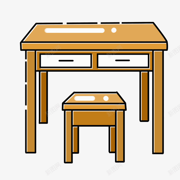 手绘卡通课桌椅子png免抠素材_新图网 https://ixintu.com 上课 坐位 坐席 学校 学生椅子凳子 座位 教室 木质椅子桌子 模板 课桌 课桌卡通