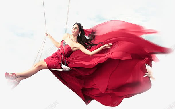 荡秋千的红裙子女郎png免抠素材_新图网 https://ixintu.com 仙女 梦幻 红裙子女郎 美女 自由 荡秋千 飞翔 鸽子