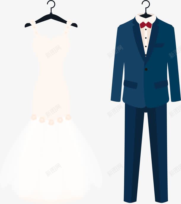 新郎新娘结婚礼服png免抠素材_新图网 https://ixintu.com 婚礼长裙 新郎新娘 结婚服装 结婚礼服 蓝色西装 黄色婚纱